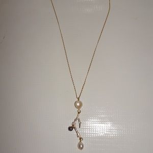 GHP Gold Tone Real Pearls Branch Pendant Necklace